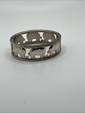 Source Unknown Silvertone  Elephant Cutout Bangle Bracelet